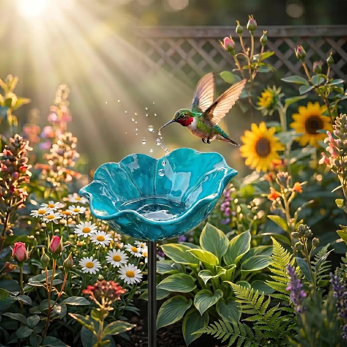 Vogelbad - Terras Vogelbad - Vogelbadjes - Metalen Vogelbadje - Vogelbadjes Buiten - Insectenvoederhuisje— Kleurrijke bijenbadschaal in vlindervorm — Tuin- & terrasdecoratie voor buiten (1 stuk, blauw)