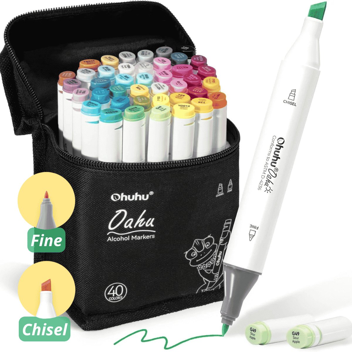 Ohuhu - Oahu Fine & Chisel - Alcohol Art Markers - 40 kleuren