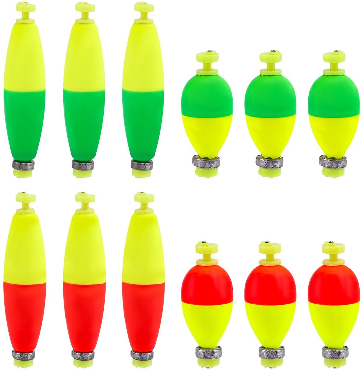 Dailygoods- Dobbers 12 Stuks - EVA Verzwaarde Dobbers - Visspullen - Panfish/Baars/Bluegill - Duurzaam Materiaal - Kliksluiting - Visbobbers