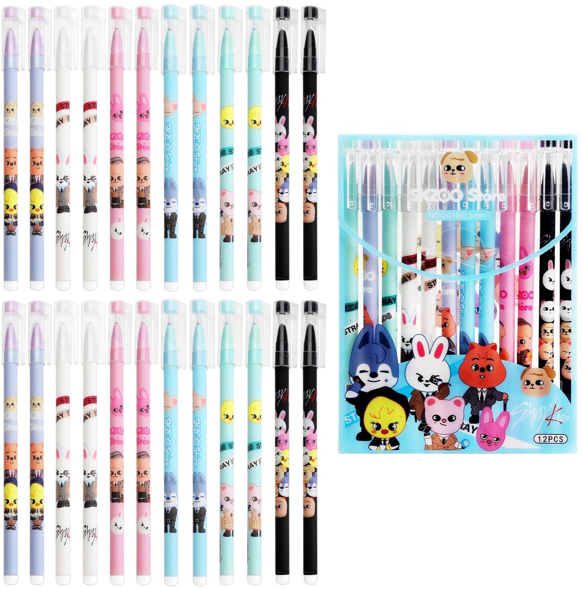 Dailygoods- Gelstiften 24 Stuks - Kawaii Dieren - Kpop Merchandise - Uitwisbare Stiften - Antislip Handgreep - Perfect voor School/Feest