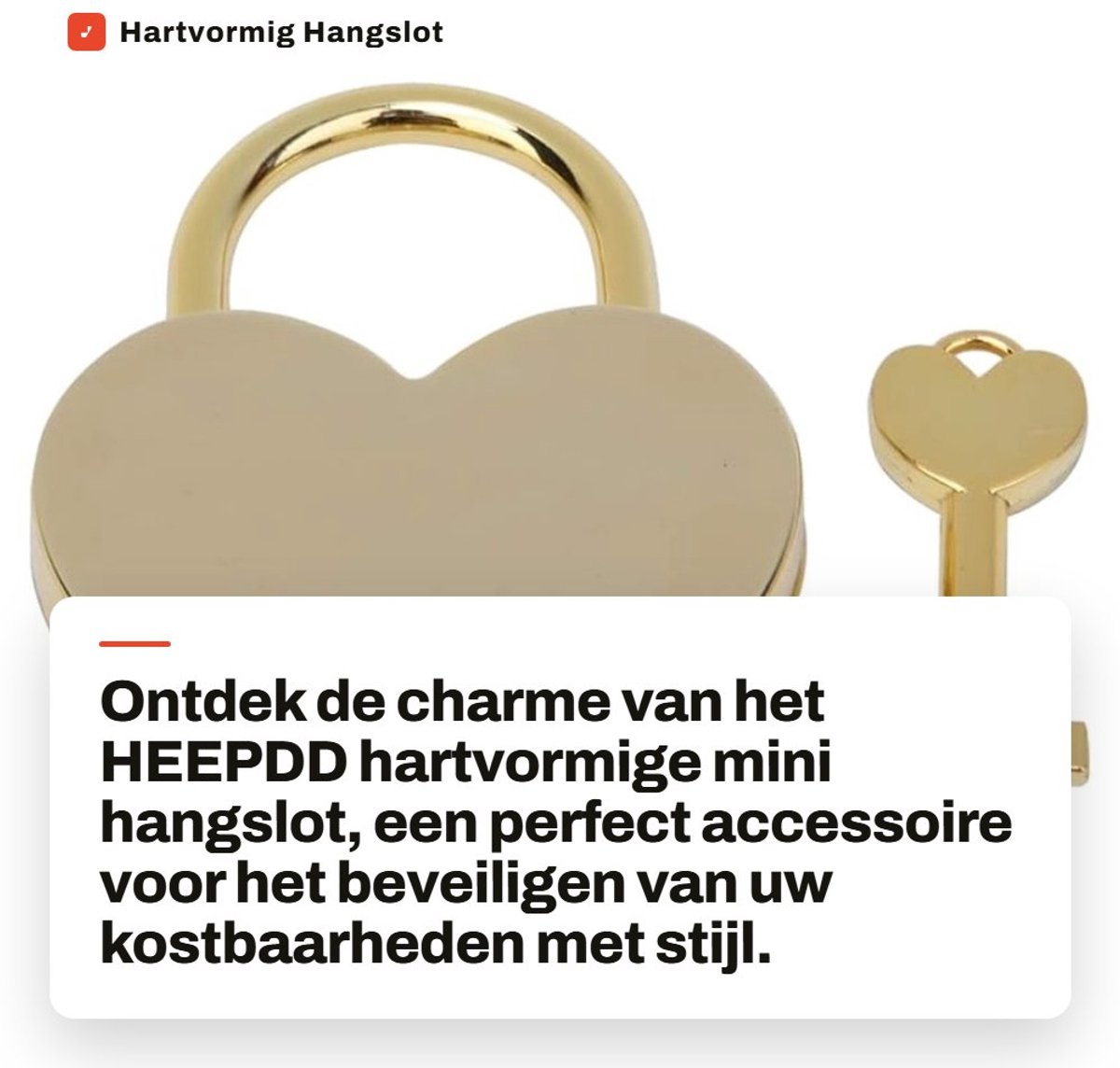Dailygoods- Hangslot Hartvormig - Hoogwaardig Metaal - Mini Hangslot - Sleutel Hangslot - Geschikt voor Handtas/Luggage - Duurzaam en Elegant - Mini Slot
