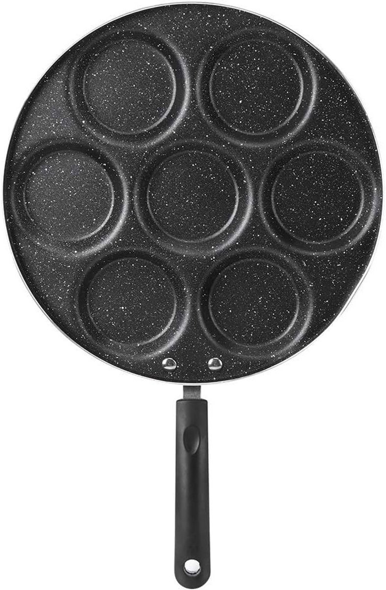 Pannenkoekenpan met 7 holtes - Spiegeleipan Eierpan - Ontbijt Bereiden - Antiaanbaklaag - 30 cm - Zwart