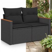 Tuinbank met opbergruimte - Lounge Bank - Buitenbank - Tuinset - Houten Bank - Modulair Bankstel - Balkon Set - Poly rattan - Zwart