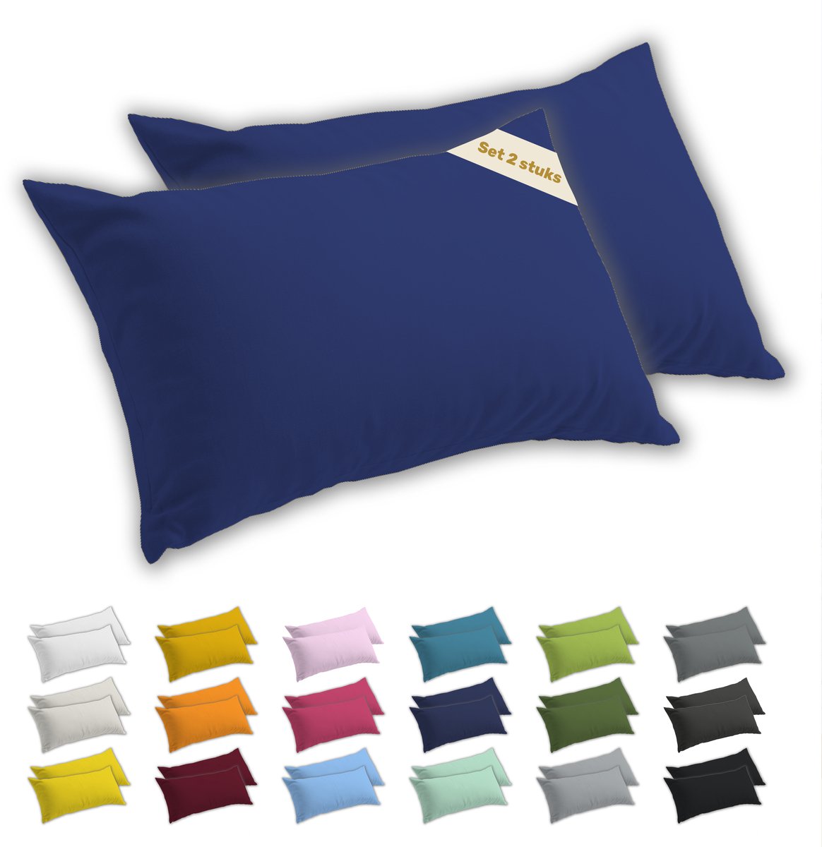 Lavea® Kussenslopen 50x70 cm Set van 2 – Kussenhoezen van 100% Zachte en Ademende Jersey Katoen met YKK Ritssluiting – Koningsblauw