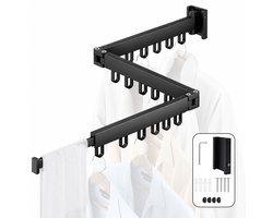 Purepeak Wasrek Deur - Droogrek Hangend - Inklapbaar - 3 Niveaus - 120 cm - 18 Haken - Waslijn Trapgat - Uittrekbaar