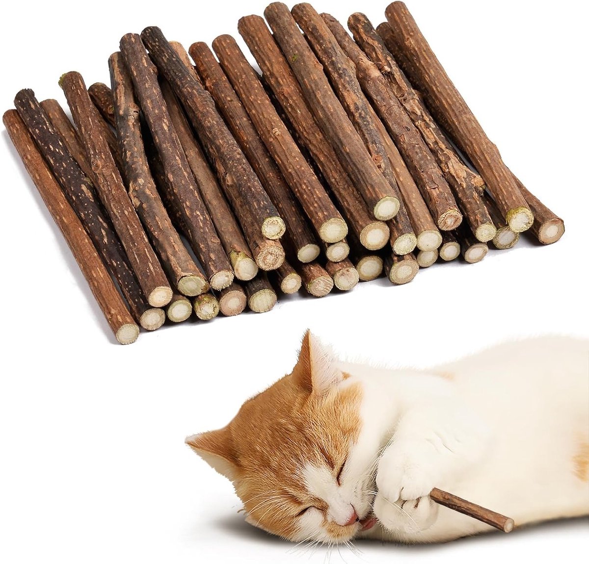 Natuurlijke Kattenkruid Sticks voor Speelplezier, Tanden Poetsen en Slechte Adem - 32 Stuks Drogen Katgras (6-8mm)
