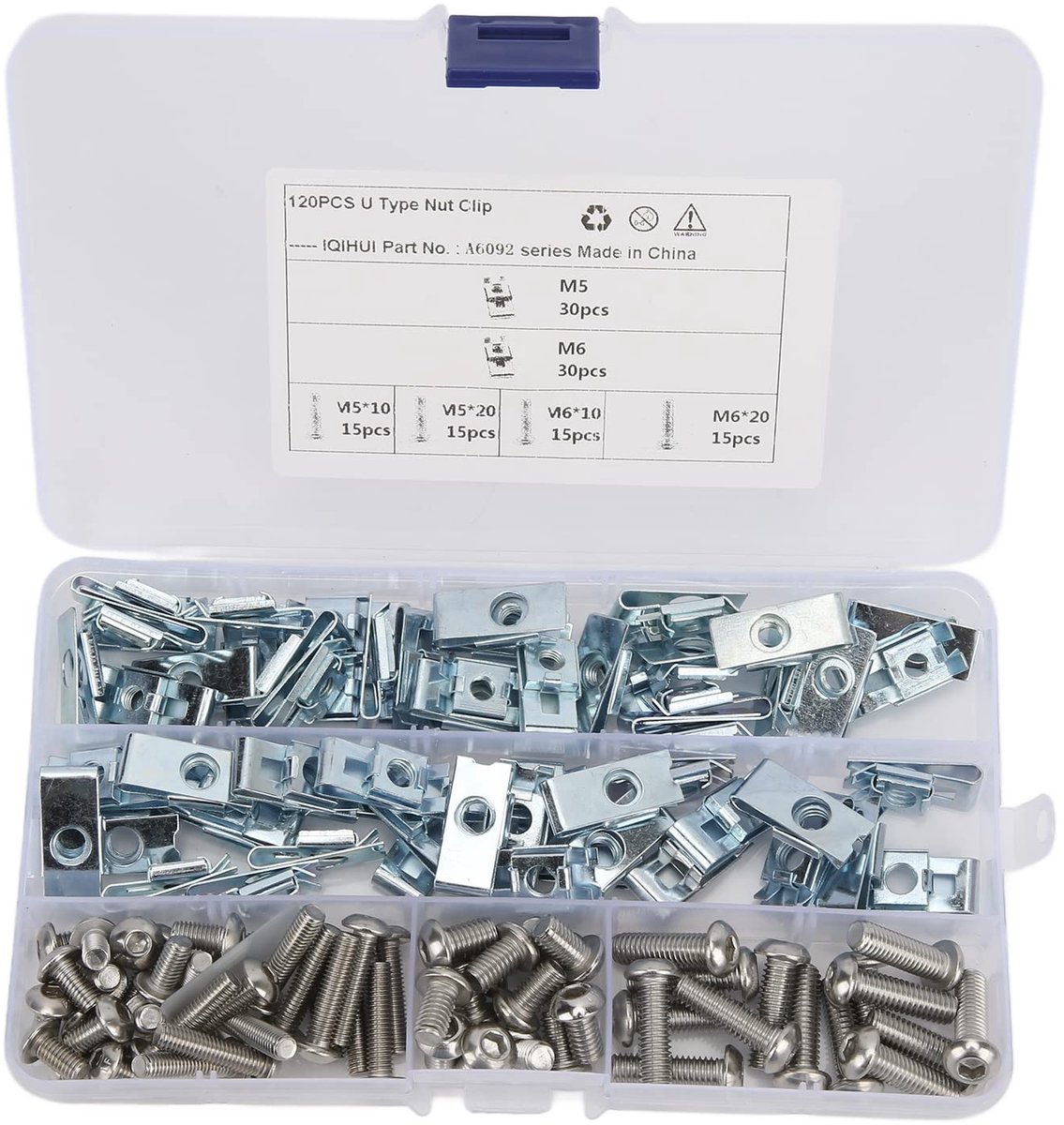 U-vormige moer clip schroeven set 120 stuks - M5 M6 - duurzame koolstofstaal - ideaal voor motoren en tractors - ShopVlot