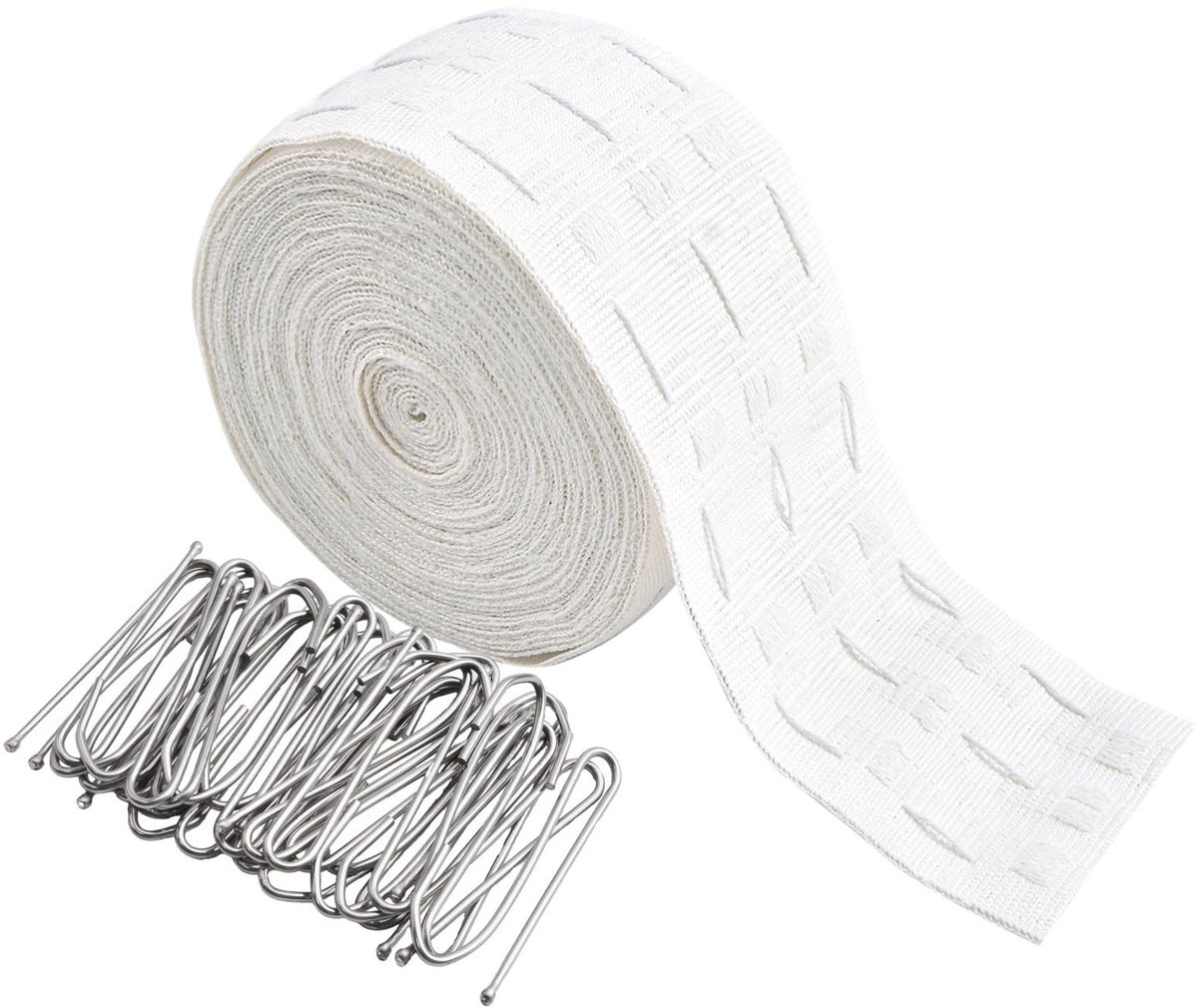 Dailygoods- Gordijntape 10 Meter - Gordijnkop voor Knijpplooi - 50 Stuks Gordijnhaken - Slijtvast en Duurzaam - Geschikt voor Lichte/Middelzware Stoffen - 70 mm Breed - Gordijnband