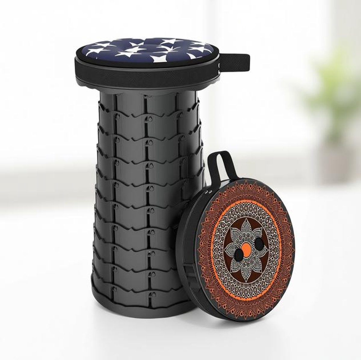 ElleMooi Draagbare Telescopische Kruk - Opvouwbaar - Verstelbare Hoogte 6,5-45 cm - Draagvermogen 200 kg - Inclusief Draagtas en Draaikussen - Donkerblauw