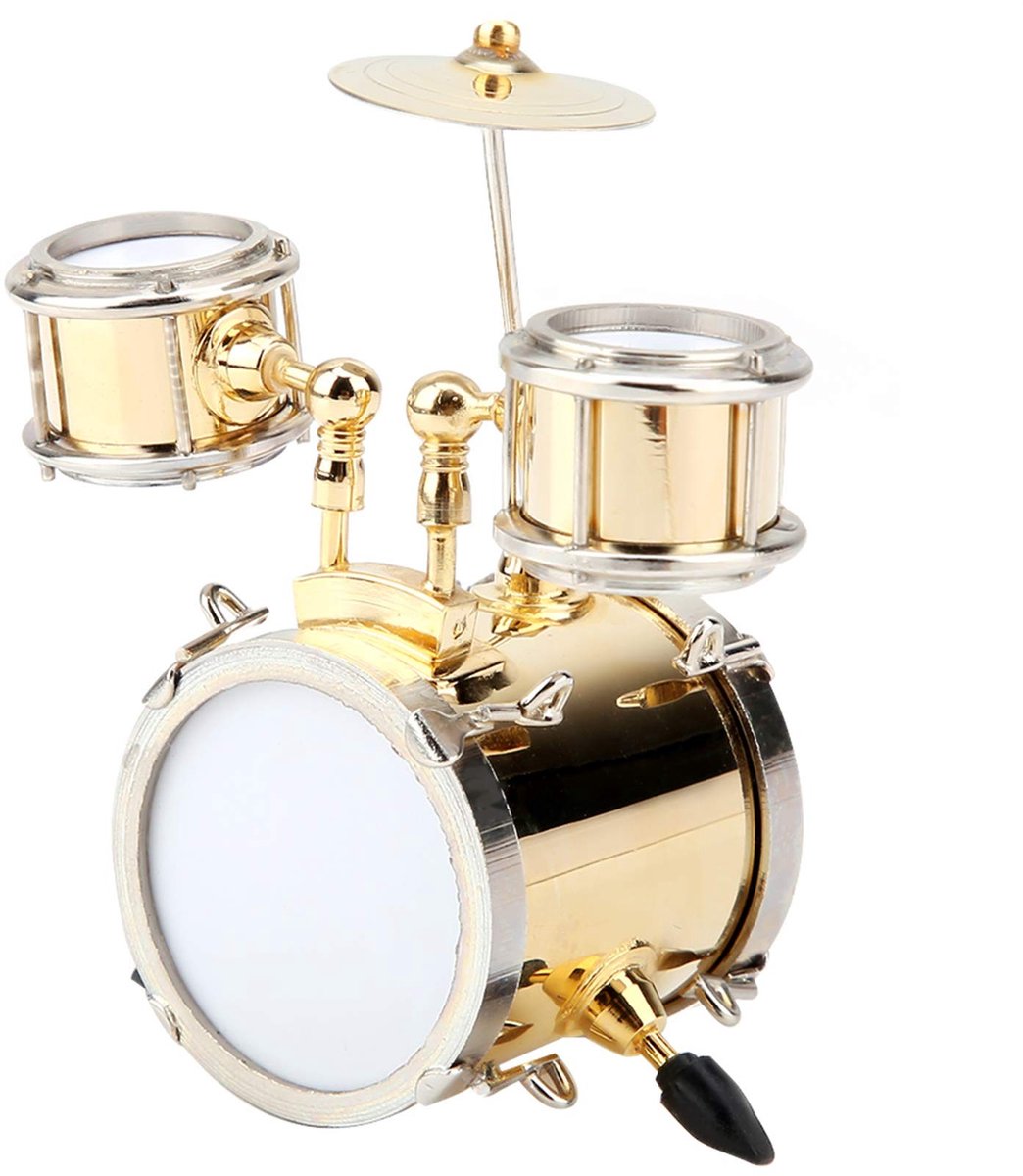 Dailygoods- Miniatuur Drumset - Realistisch Muziekinstrument - Model Replica - Perfect Cadeau - Geschenkdoos - Premium Messing - Duurzaam en Betrouwbaar - Drum Ornament