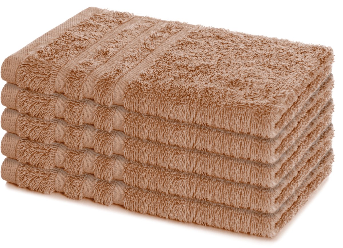 Lavea® Set van 5 Handdoeken 30×50 cm – 100% Katoen – Zacht & Absorberend – Gastendoekje – Voor Badkamer, Hotel & Spa - Premium Absorptie & Duurzaam – Cappuccino