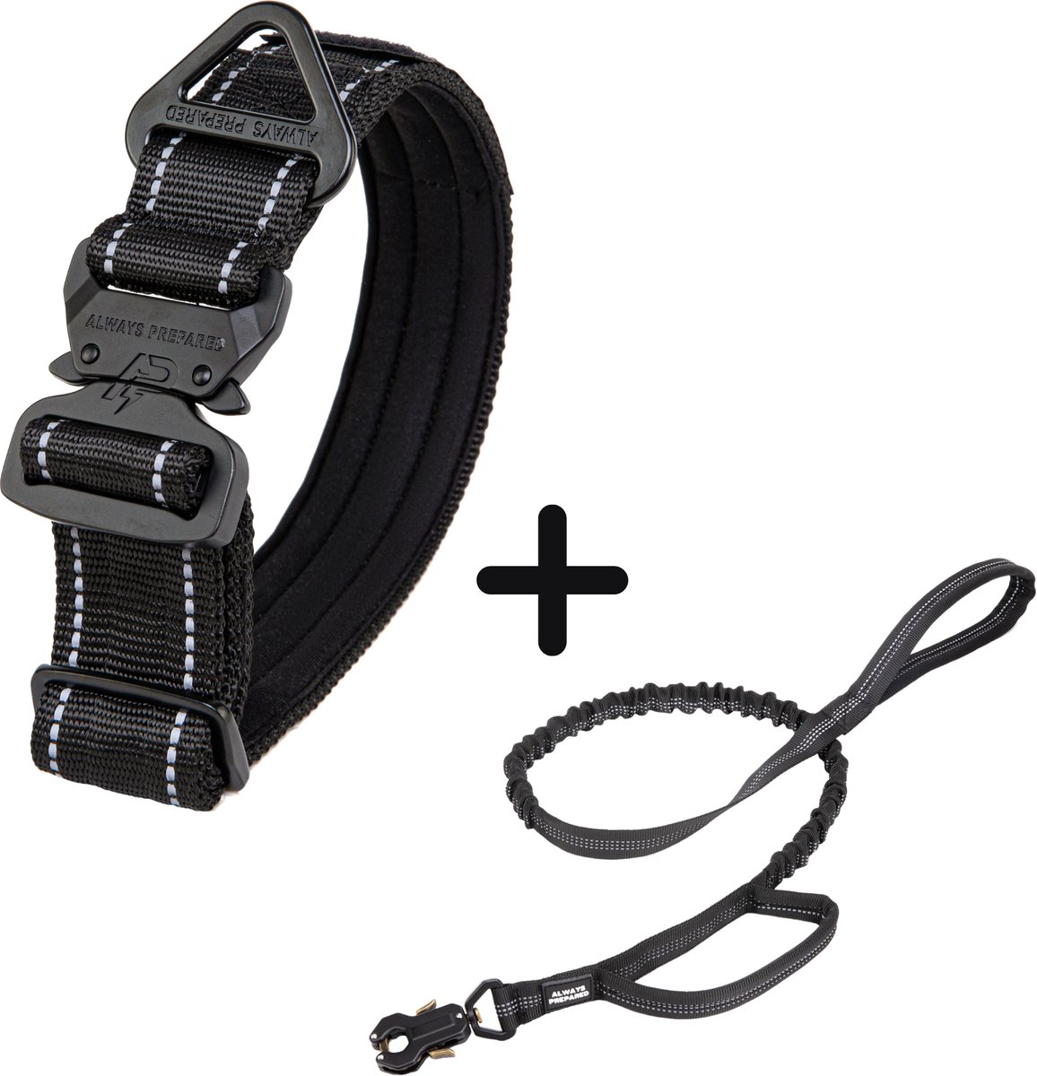 Always Prepared® Compact Combi Deal - Halsband + Riem - Set voor Middel en Grote Honden – Zwart Reflecterend
