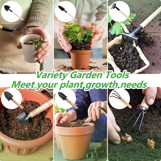 "6 stuks - mini tuingereedschapset - mini tuin gereedschap setje - mini tuingereedschap bonsai - mini tuingereedschap set - mini tuin gereedschap - handig voor in de tuin - voor bloembakken, moestuin & klein tuinwerk" — afbeelding 2