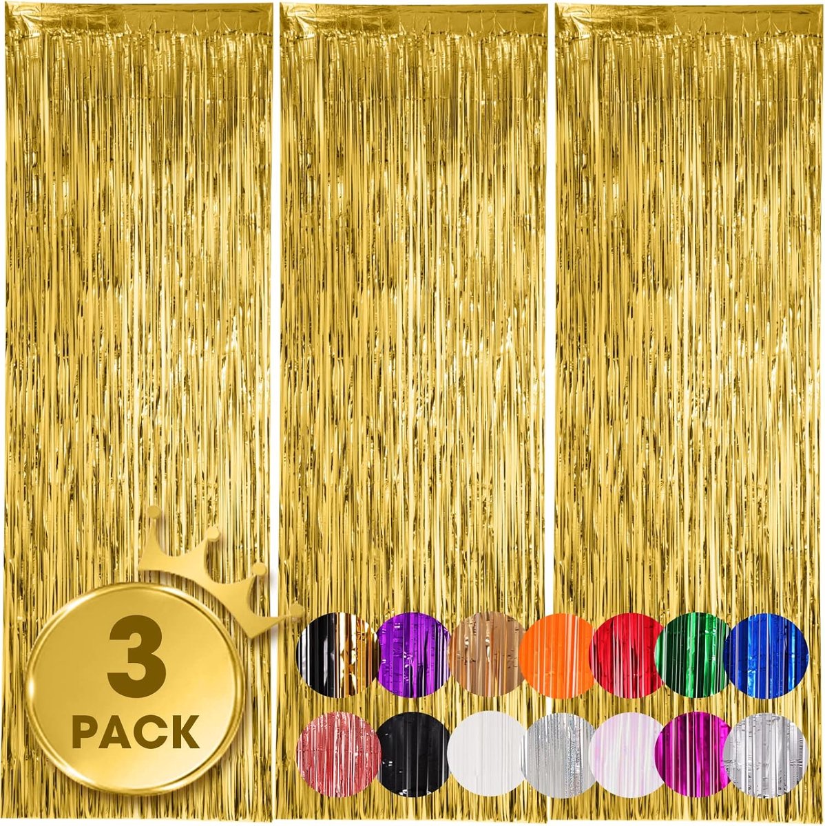 OLOEY Set van 3 gouden foliegordijnen met franjes(1 x 2 m)-glinsterende slingers en achtergrond voor oud-nieuw-diploma-uitreiking-verjaardag-babyshower of discofeest
