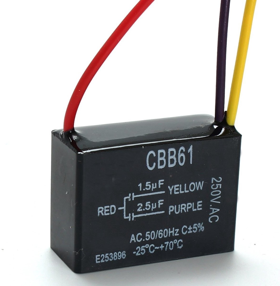 Dailygoods - CBB61 Capacitor - 1.5 UF + 2.5 UF - Betrouwbaar voor plafondventilators - Zwart - Capaciteit 1.5 Microfarad - Geschikt voor 250V AC - Com...
