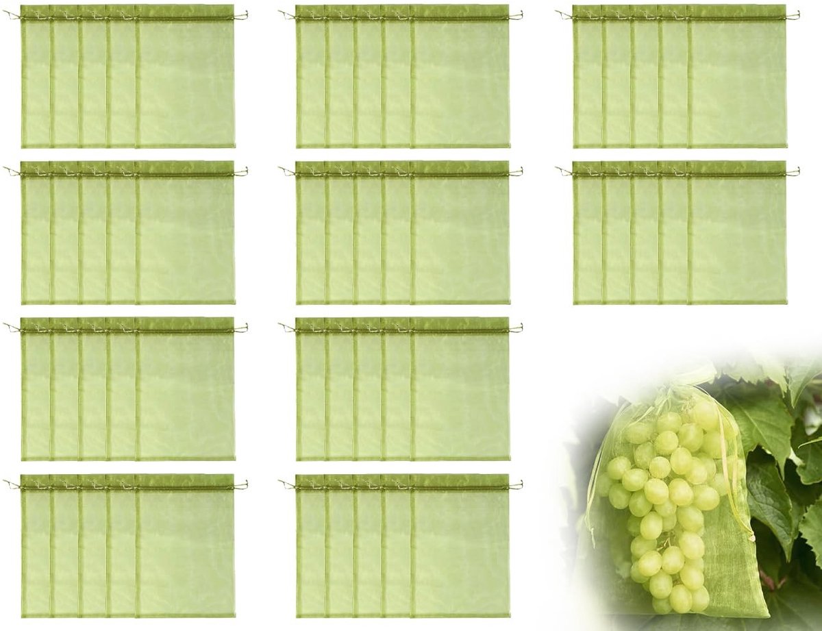 Dailygoods- Organza Zakjes 50 Stuks - 13 x 18 cm - Antislip - Jute Zakjes - Beschermt Fruit - Ademend Materiaal - Netzakjes