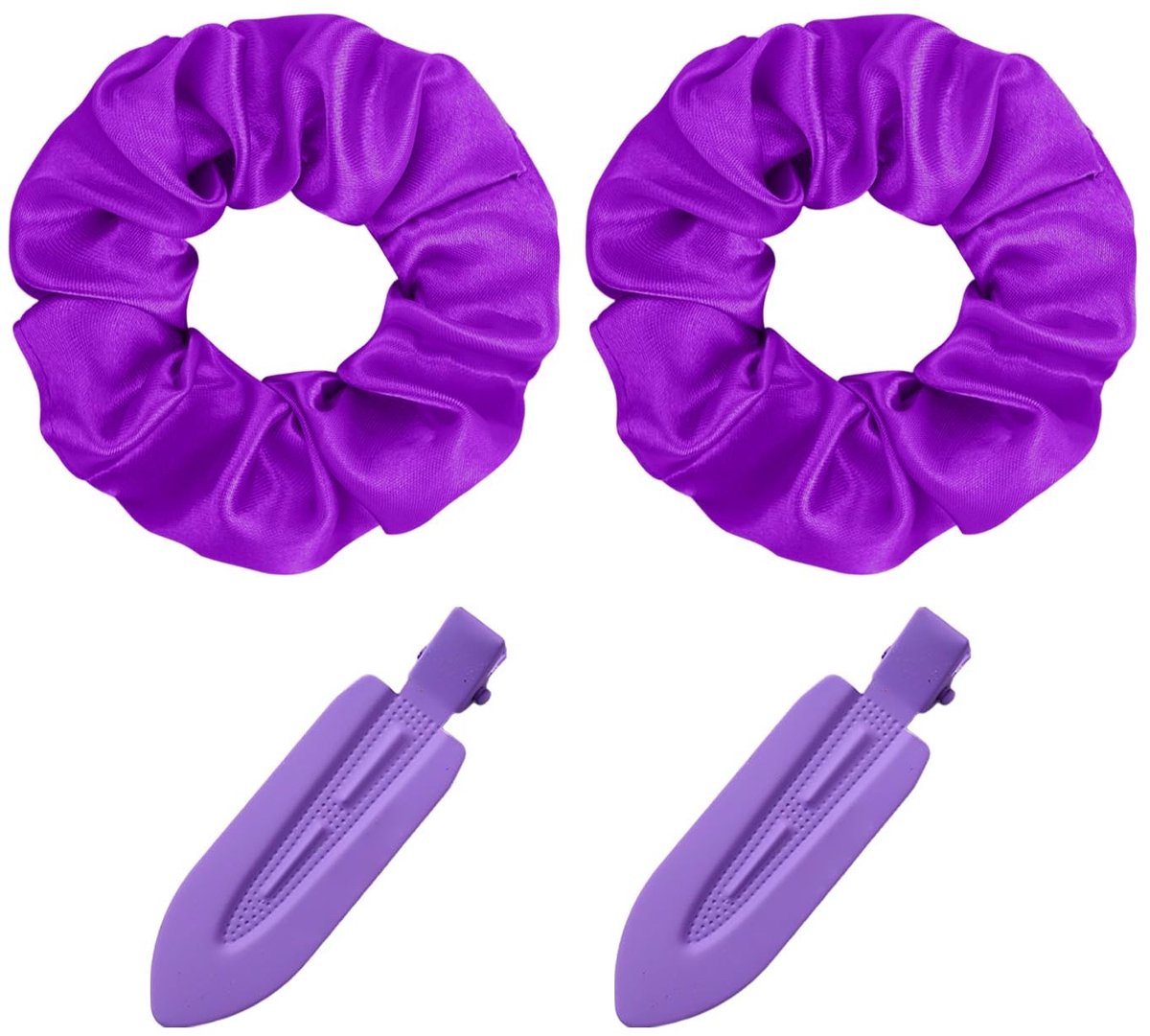Dailygoods- Scrunchies Satijn - Paarse Scrunchies - Haaraccessoires - Haarspelden - 10 cm - 2 Stuks - Comfortabel en Zacht - Haarelastiekjes
