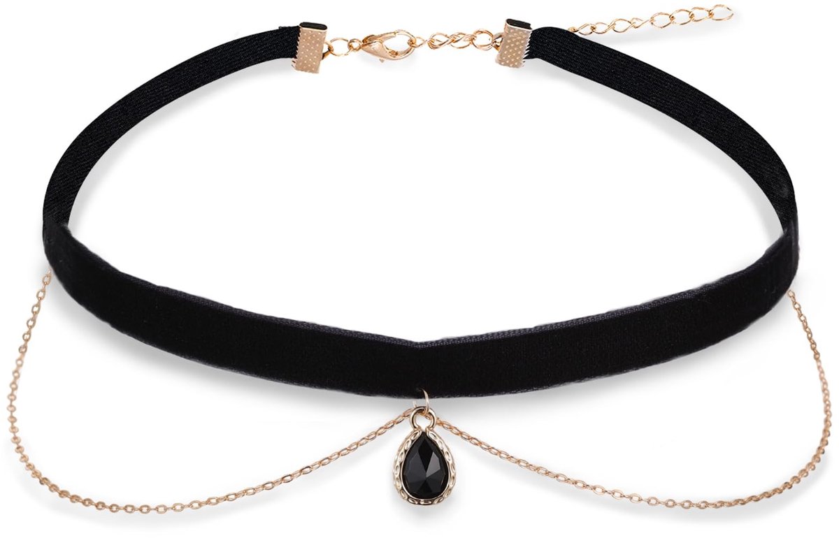 Dailygoods- Klederdrachtketting Fluwelen Design - Zwarte Choker - Halsketting met Hanger - Verstelbaar - Gelaagd - Zacht en Comfortabel