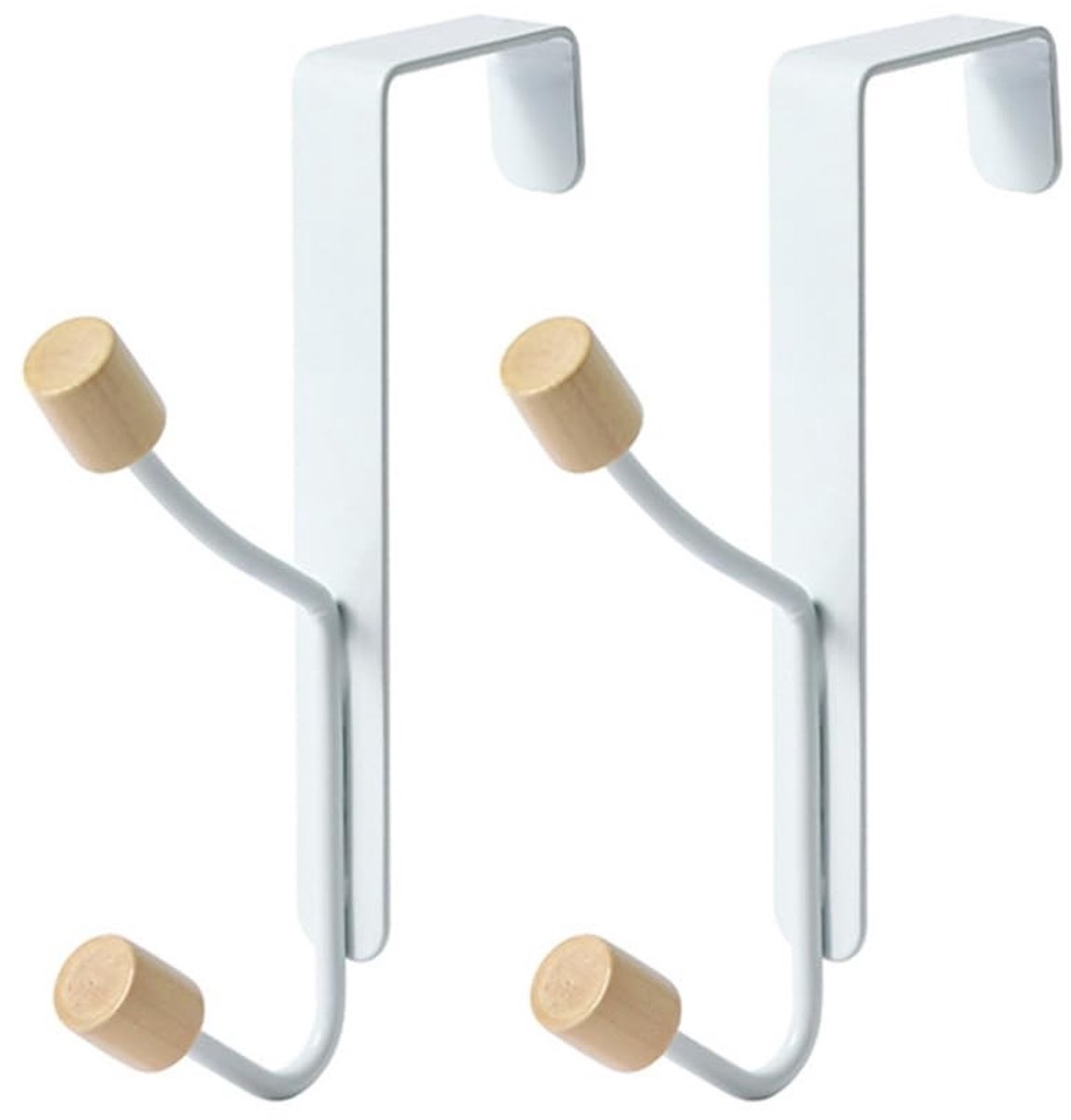 Dailygoods- Deurklinkhaken - Geen perforatie - 2 Ronde Houten Haken - Kapstok - Jassen/Hoe