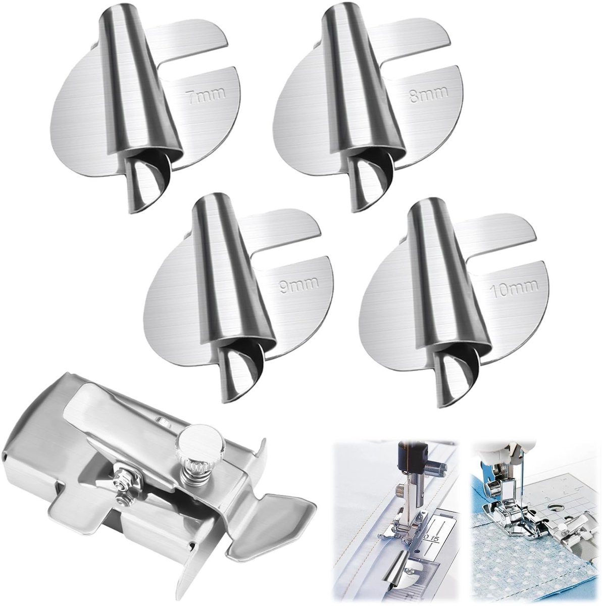 Dailygoods- Rolzoomvoet 4 Stuks - Naaivoet voor Naaimachine - Magnetische Naaigeleiding - Verstelbare Hoogwaardige Roestvrij Staal - 7/8/9/10 mm