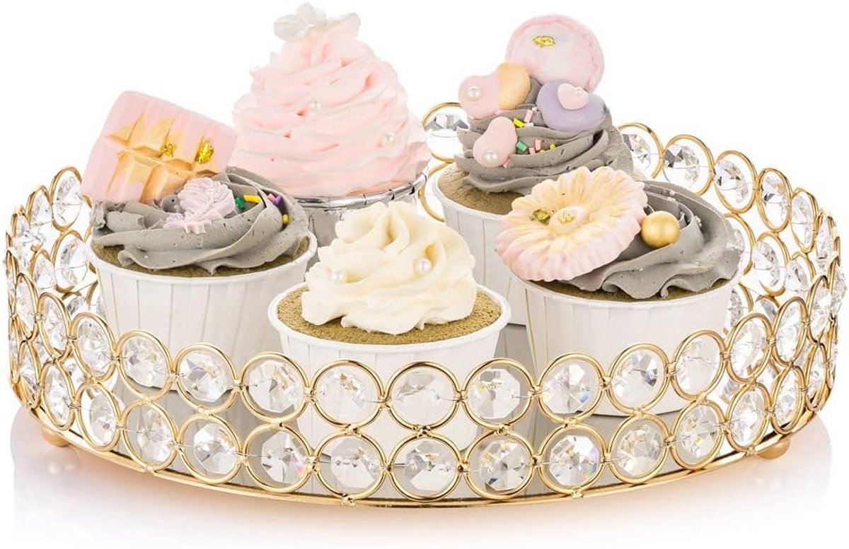 Decoratieve Sieradenschaal - Make-up Plateau - Sieraden Presenteren - Spiegelend Oppervlak - 25cm Diameter - Goud