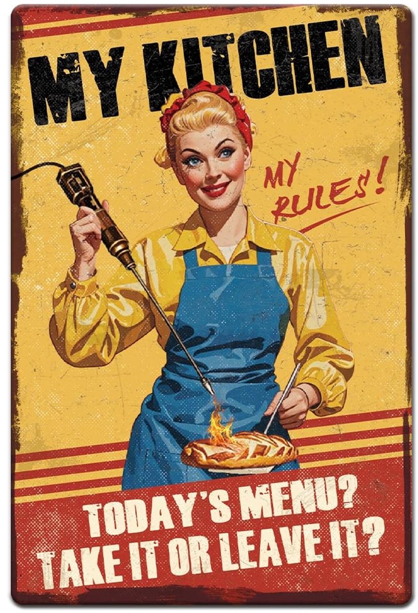 Dailygoods- Wandbord Vintage Metalen - Retro Diner Decor - Keuken Wandborden - Tinnen Wandbord 30 x 20 cm - Voorgeboorde Gaten - Wanddecoratie Thuis - Decoratiebord