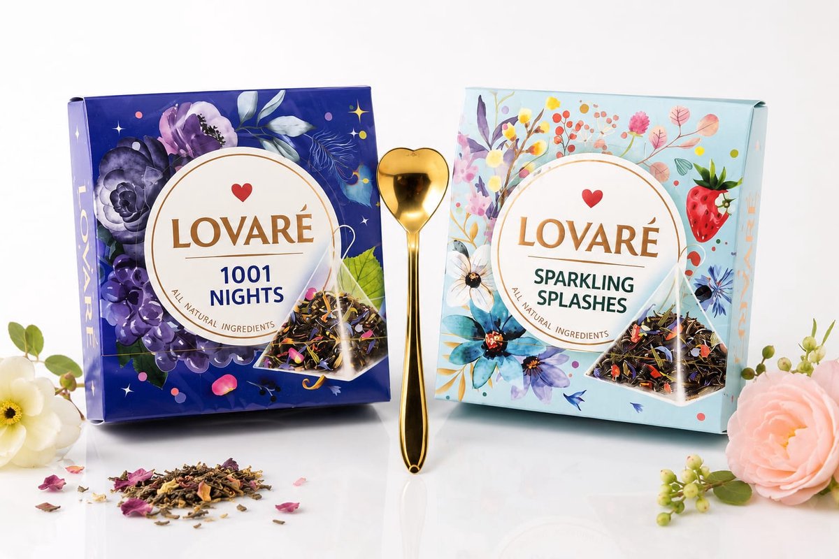 Lovaré Luxe Thee Cadeauset – 1001 Nights & Sparkling Splashes + Gouden Hartlepel