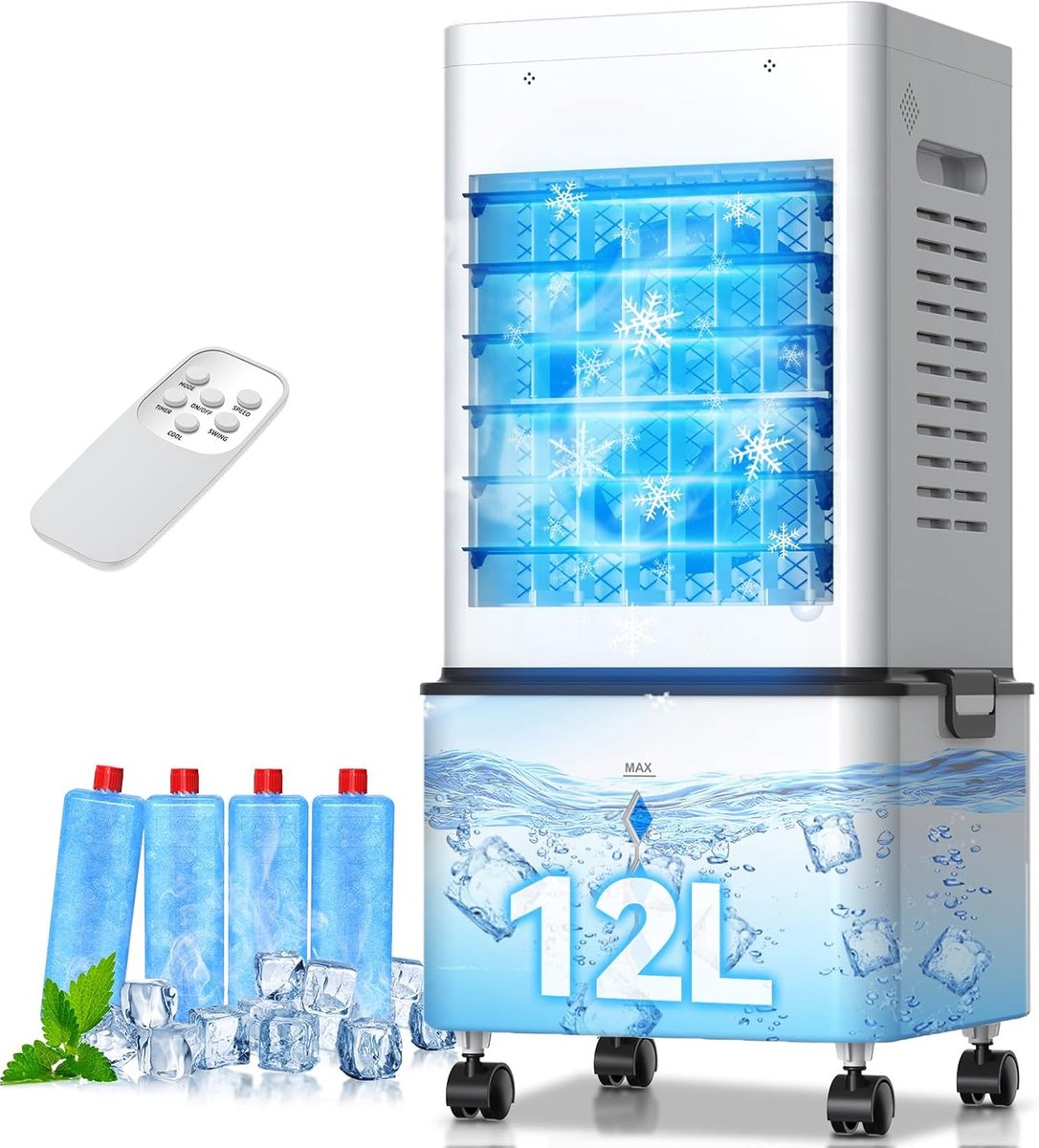 Mobiele airco - Luchtkoeler ventilator - Verkoeling thuis - 3-in-1 functie - 12 liter tank - Wit