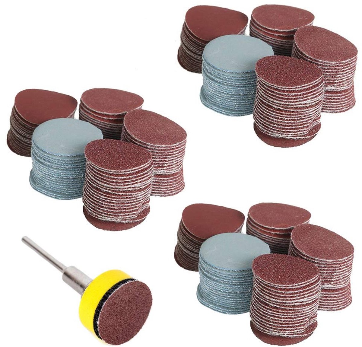 300 stuks slijpschijven - 25 mm - korrel 100 180 240 1500 3000 - schacht van 3 mm - polijstplaat - steunplaten - schuurpapier voor boormachine - slijpen - schuren