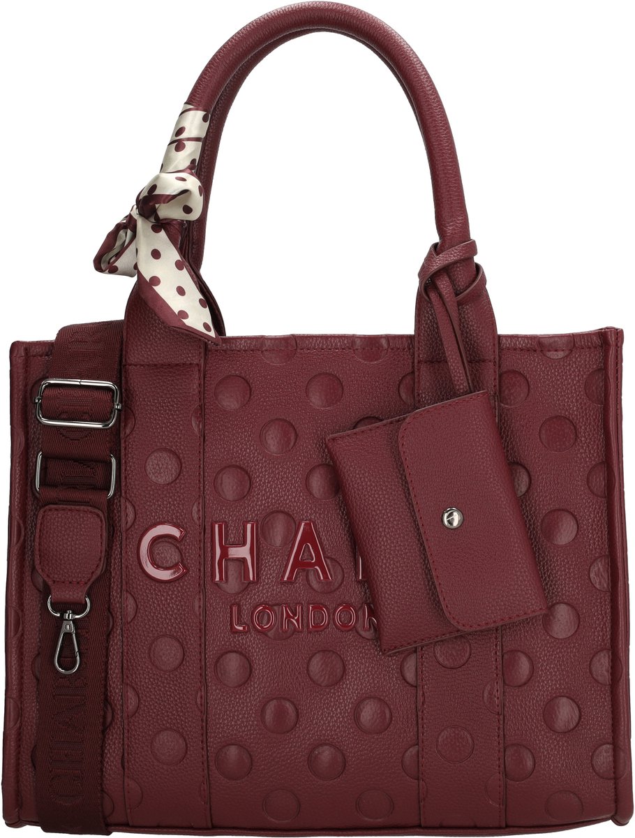 Charm London Bond Avenue Shopper - Shopper Tas - Gestanst Stippenpatroon - Schoudertas - Verstelbare Schouderband - Dames Tas - Tote Bag - Dames Tas - Bordeaux Stippen