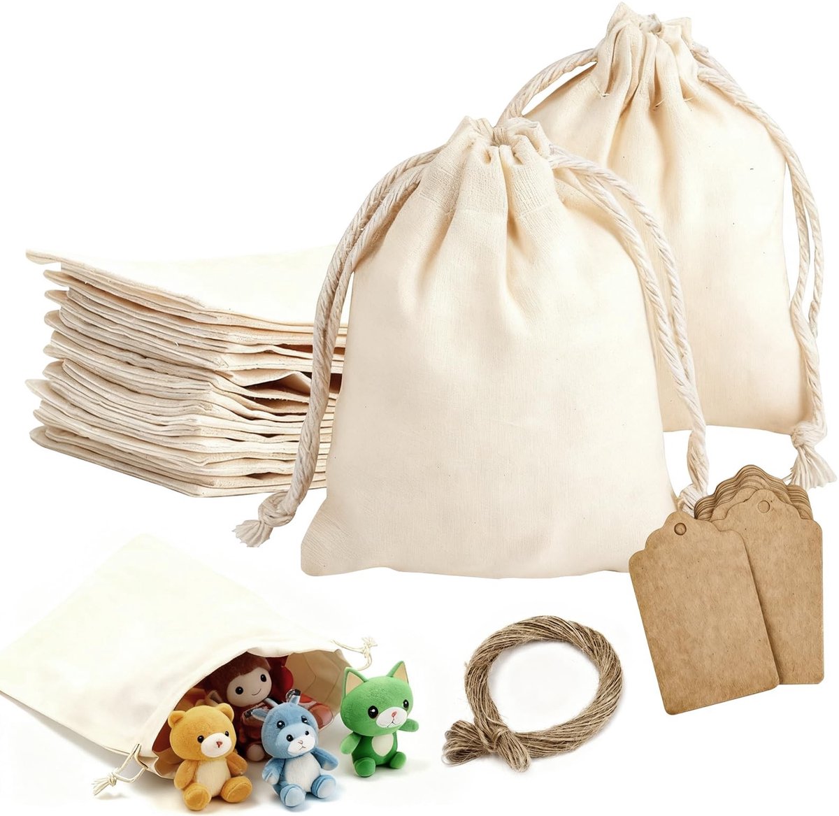 Dailygoods- Katoenen Zakjes 12 Stuks - 15 x 20 cm - Met Trekkoord - Lege Stoffen Zakjes - Geschikt Voor Beschildering - Cadeauzakjes