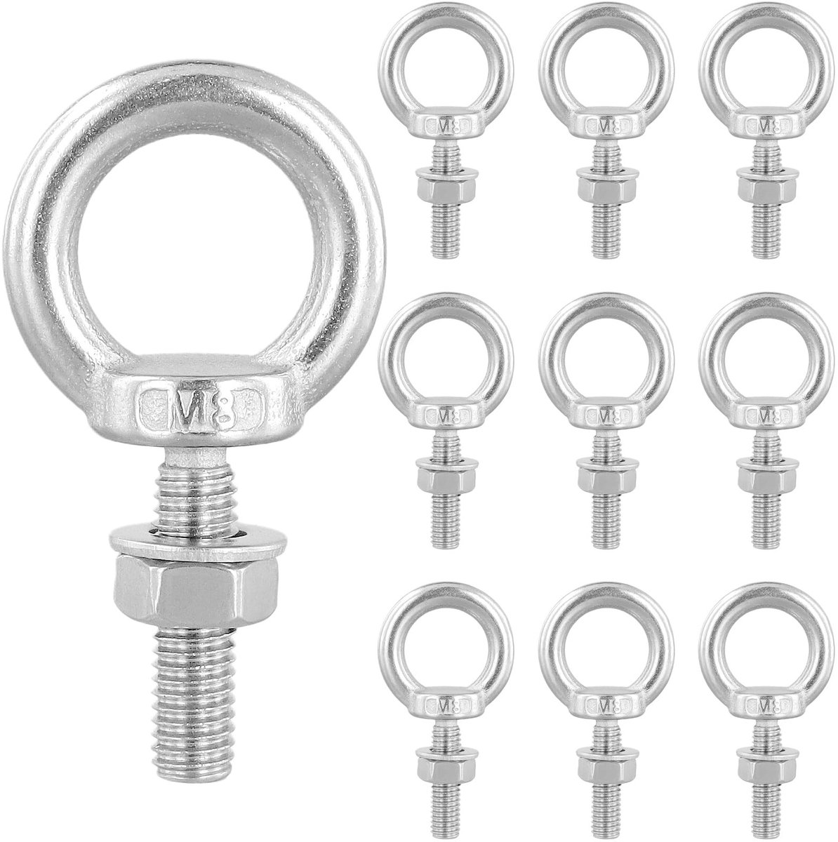Dailygoods- Ringschroef M8 - 10 Stuks - Roestvrij Staal 304 - Oogschroef - Bevestigen/Ophangen - Corrosiebestendig - Hoogwaardige Kwaliteit