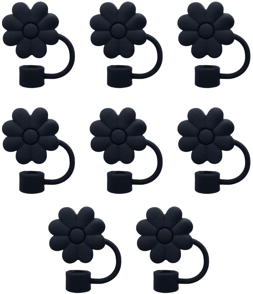 Dailygoods- Strodoppen 8 Stuks - Chrysantvormige Strodoppen - Herbruikbare Stroaccessoires - Zwarte Silicone - Duurzaam en Veilig - Stroafdekking