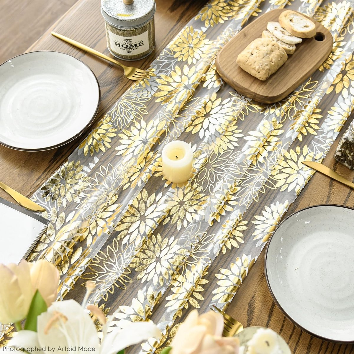 Dailygoods - Tafelloper van Geweven Polyester met Bloemenprint 70 x 300 cm