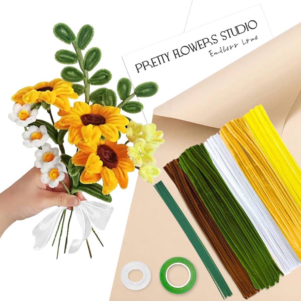 Dailygoods- Pijpenragers Bloemen Set - 150 Stuks Chenilledraad - Hoogwaardig Materiaal - Knutselmateriaal voor Kinderen - DIY Handwerk Decoraties - Eenvoudig te Gebruiken