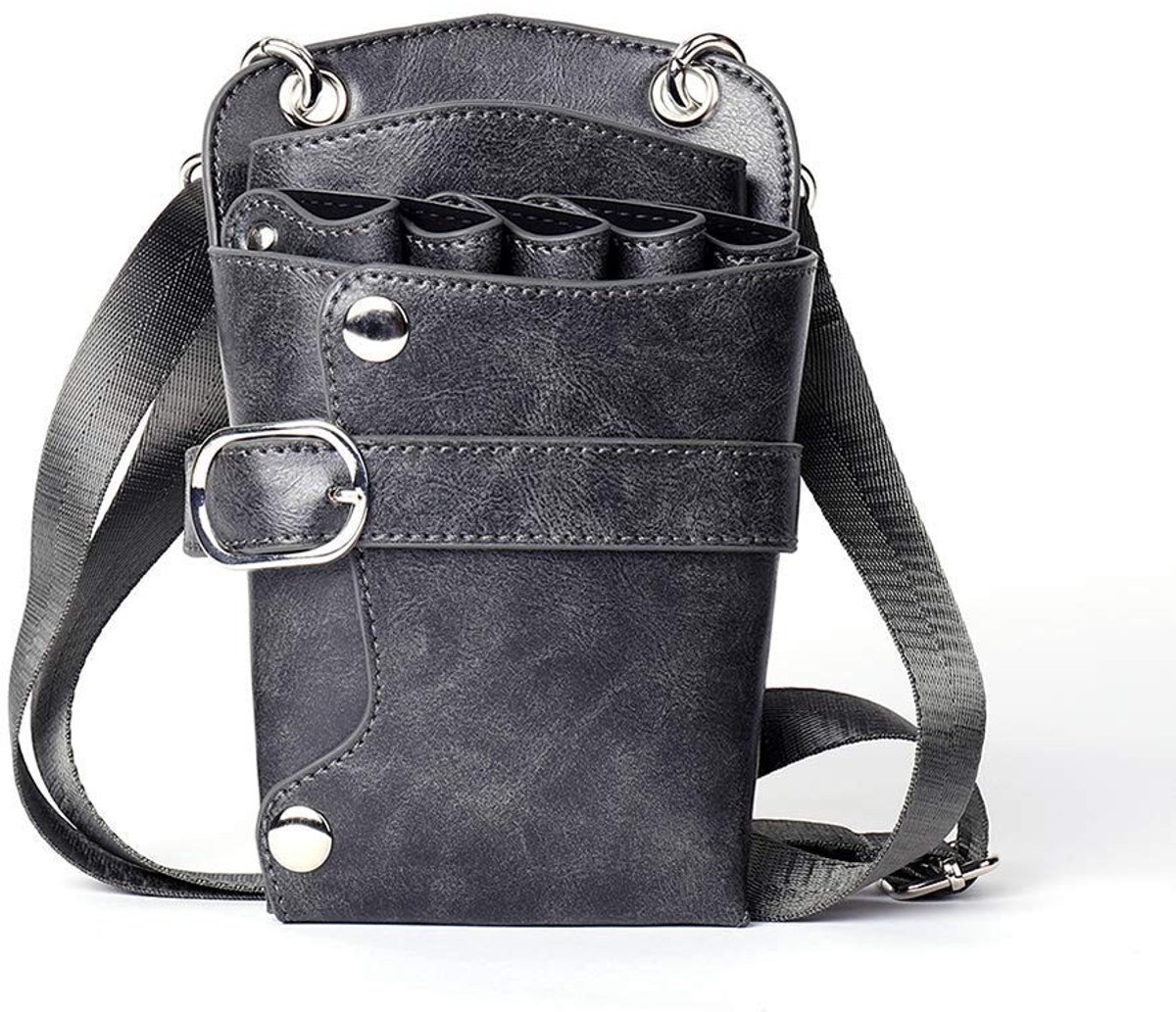 Dailygoods- Schaarzakje met 5 vakken - Verstelbare riem - PU-leer - Snelle gespen - Schoonmaakvriendelijk - 11x5x21 cm - Schaarhouder