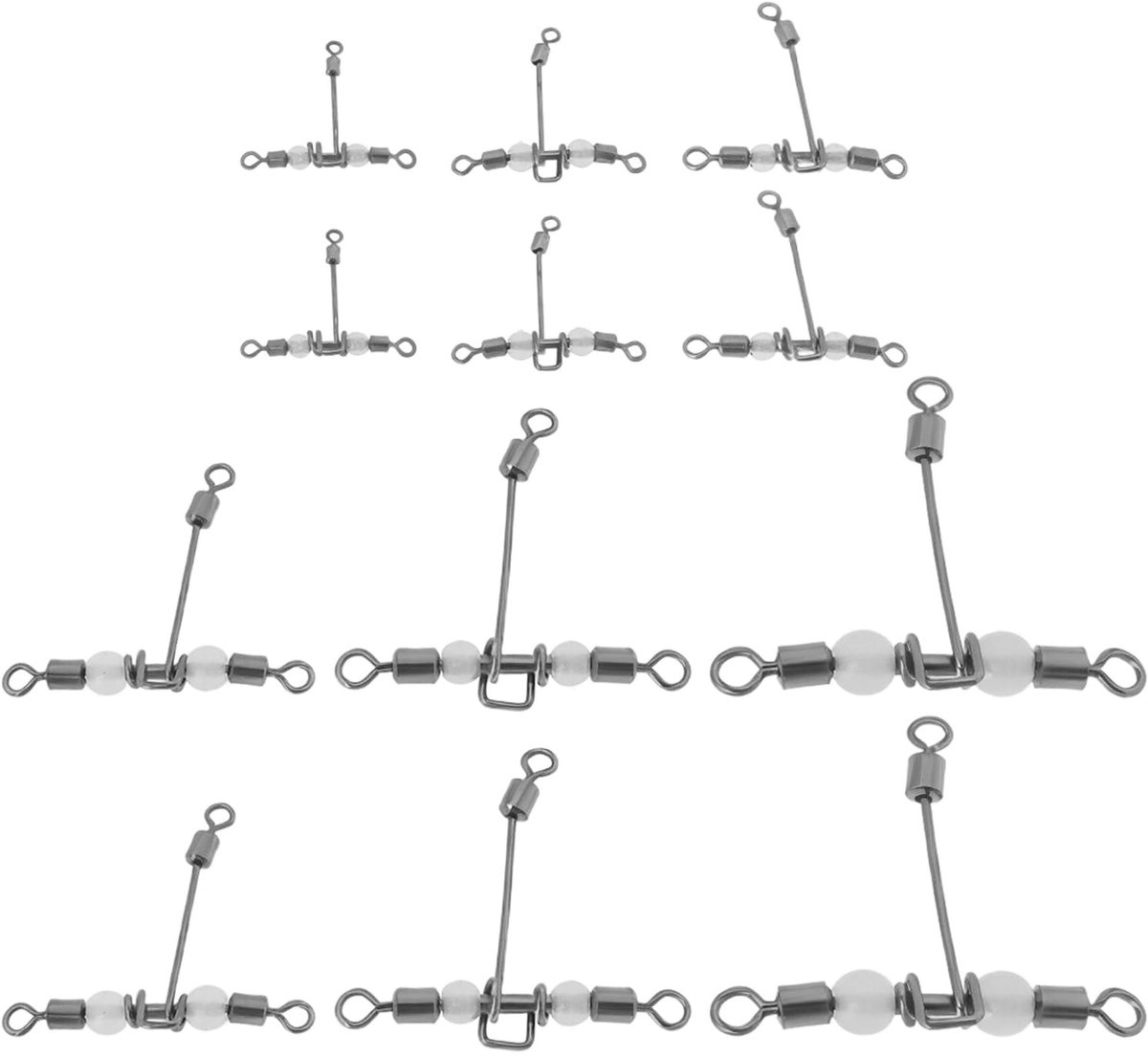 Dailygoods- Draaikoppeling T-Type - 30 Stuks - Glanzende Kralen - Geschikt voor Nachtvissen - Roestvrij Staal - 6 Maten - Rotatable - Visdraaikoppeling