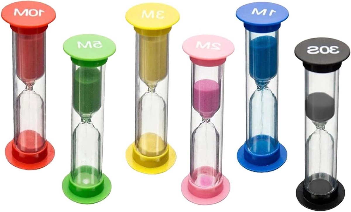 Kleurrijke Zandloperset voor Kinderen - 6 Stuks, Timer voor Klok, Onderwijs, Keuken en Spellen, 30 Seconden tot 10 Minuten