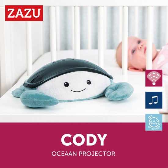 ZAZU Cody de Krab Ocean Projector – Baby Projector Nachtlampje met Bewegende Golven & Vissen – Huilsensor – 3 Geluiden – Blauw