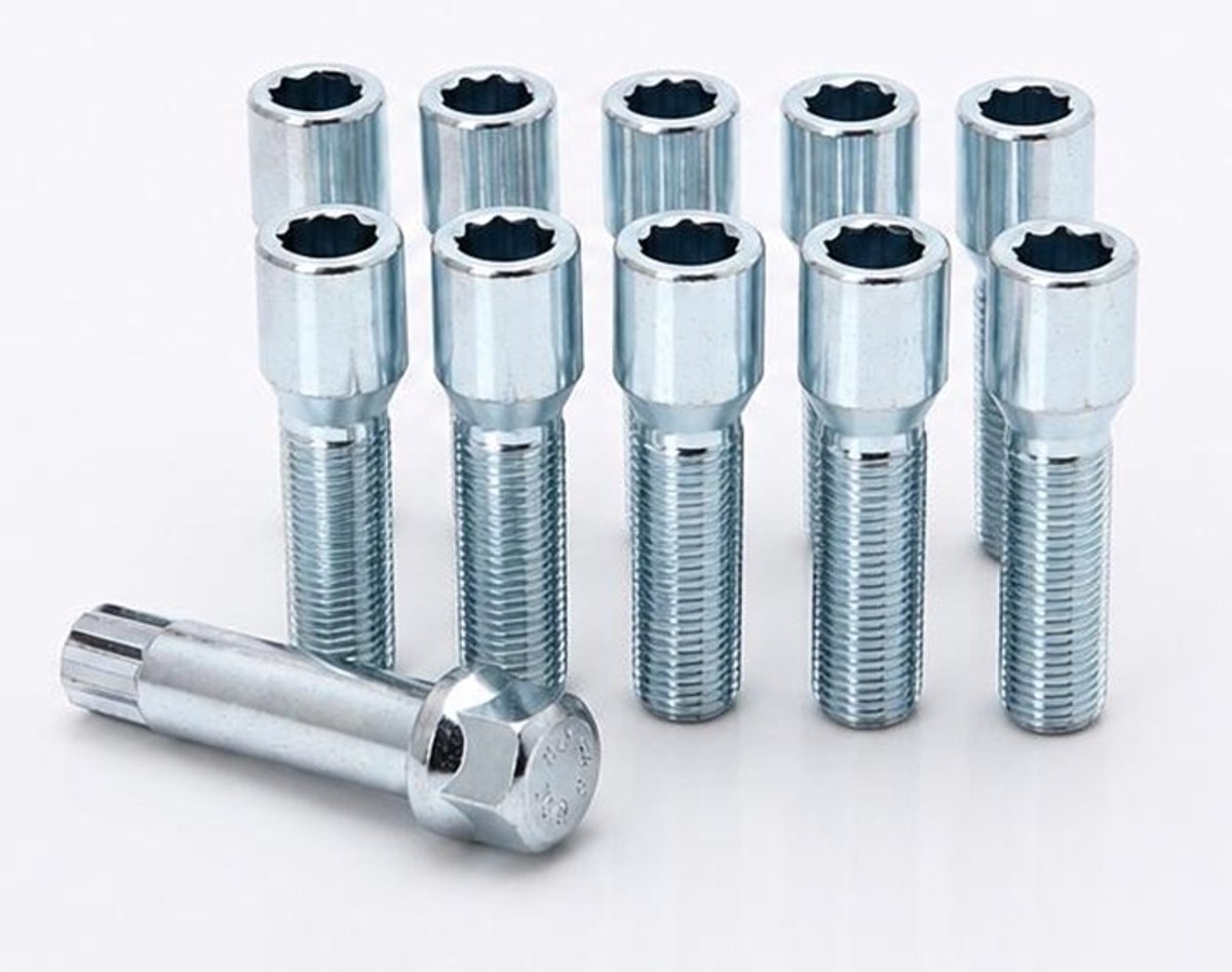 Conische wielbouten 50mm - Zilver - M12x1.5 / M12x1,5 - Set van 10 bouten + sleutel - Ster/Inbus