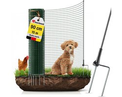 Omheiningsnet Voor o.a. Hond, Kat, Kip Of Kleine Huisdieren - 90cm Hoog - 15m lang - FIX Dubbele Pen - Verplaatsbaar Net