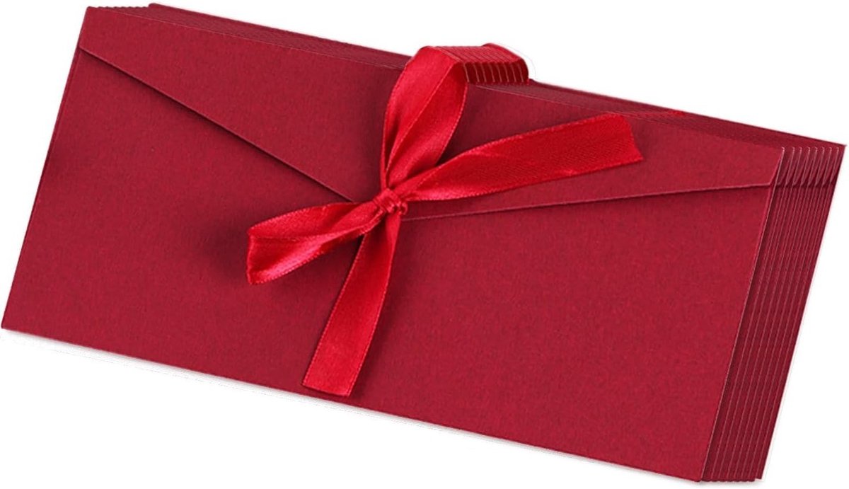 Prachtige Retro Kraft Papieren Enveloppen met Strik, Set van 10, 20 x 11 cm voor Bruiloften, Uitnodigingen en Feestdagen