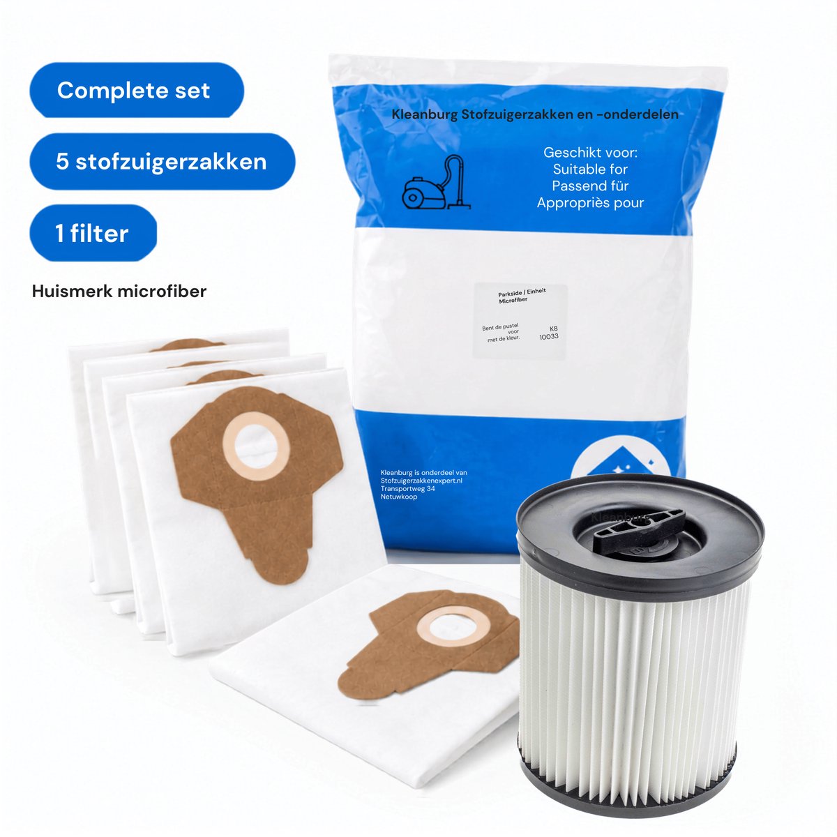 Parkside stofzuigerzakken en filter set, huismerk microfiber