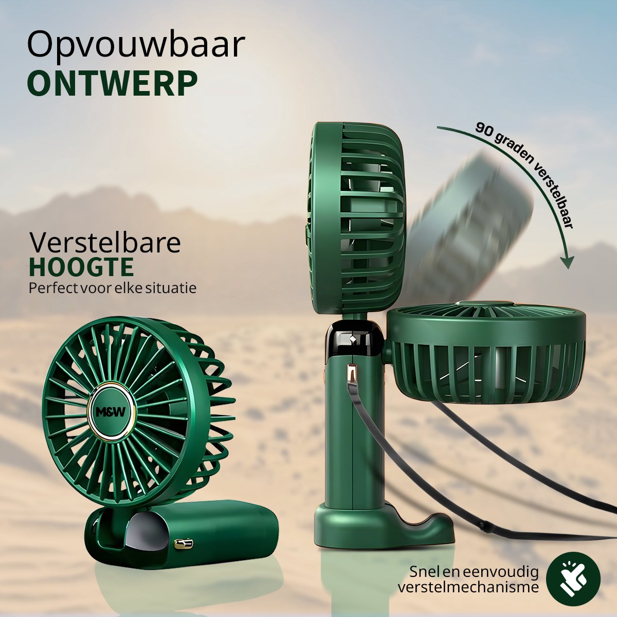 M&W Draagbare Hand Ventilator Hand Fan - Airco Verkoeling USB Ventilatoren - Handventilator Groen — afbeelding 8