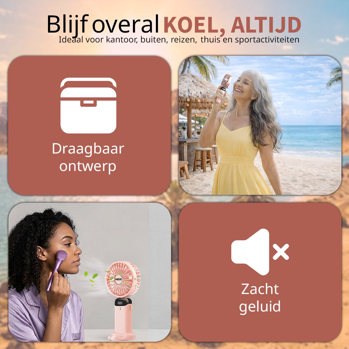 M&W Draagbare Elektrische Hand Ventilator - Mini Hand Fan - Airco Verkoeling - USB Oplaadbare Ventilatoren - Handventilator Roze — afbeelding 9