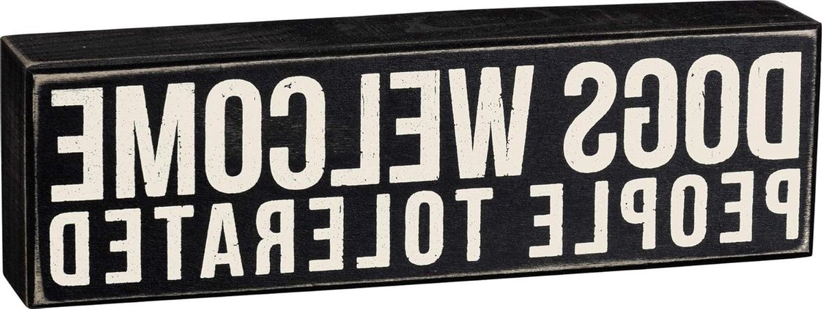 Huisbord - Decoratiebord - Huisdieren Welkom - Verweerde Vintage Look - 25.5 x 7.5 cm - Zwart/Wit