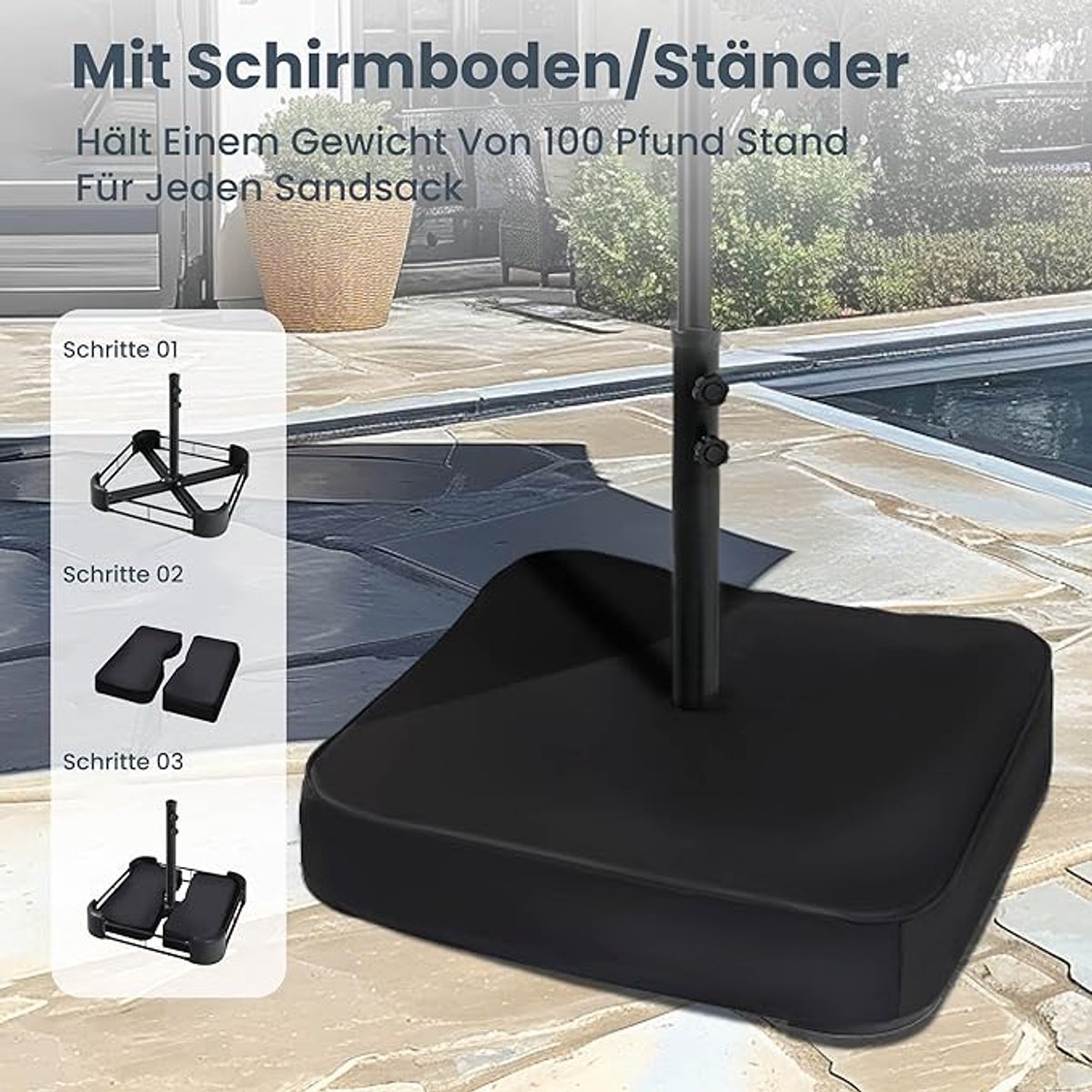 Rechthoekige Tuinparasol 270x450 cm XXL met LED Verlichting, Standaard, Zandzakken & Hoes – UV50+ Waterafstotend Windbestendig Dubbelzijdige Parasol met Kurbel voor Tuin & Terras – Nicolehome