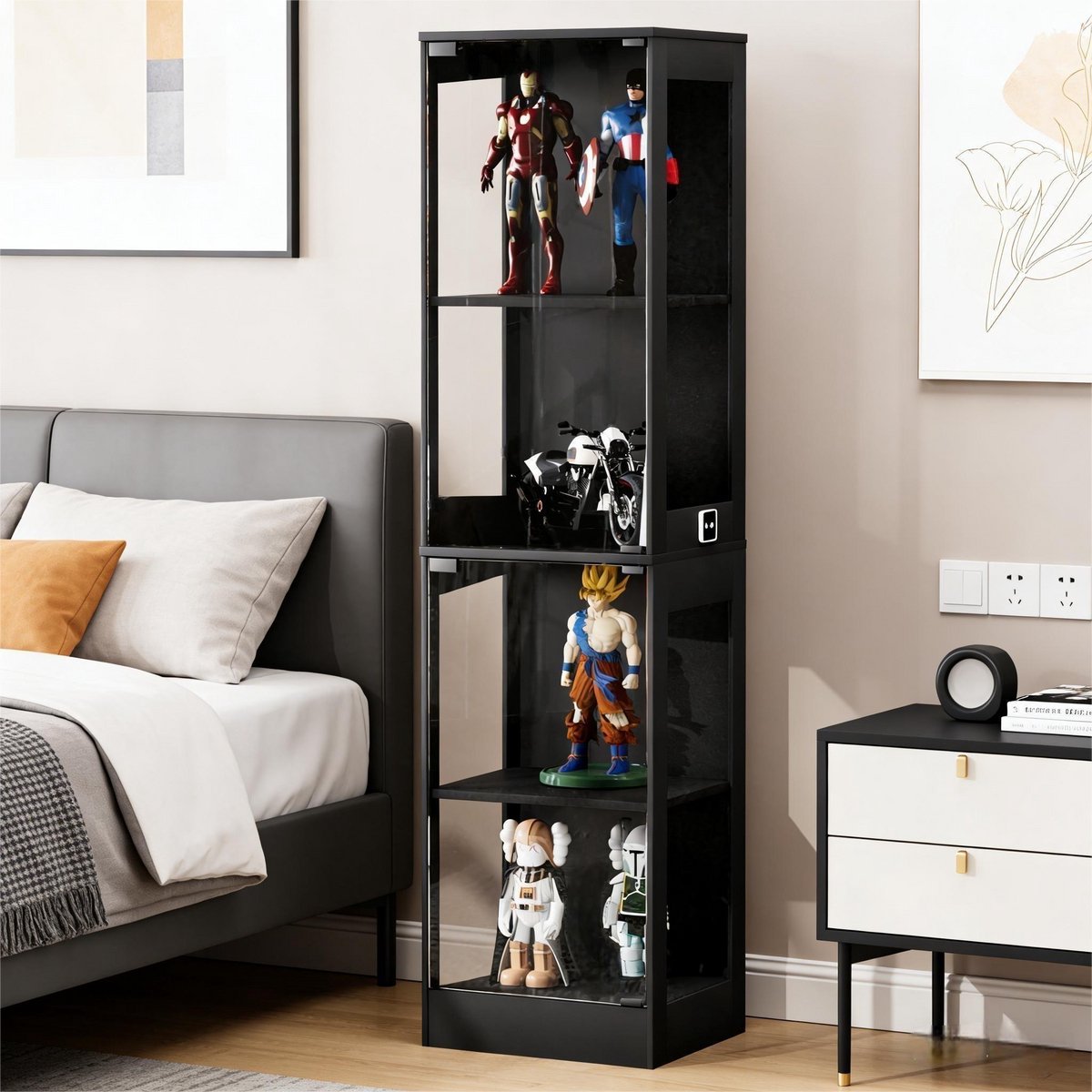 STILVORA Vitrinekast - Met Led, Sensor En Glasdeuren - Voor Woonkamer En Slaapkamer - ABS - 40x35x165 Cm - Acaciahout Zwart