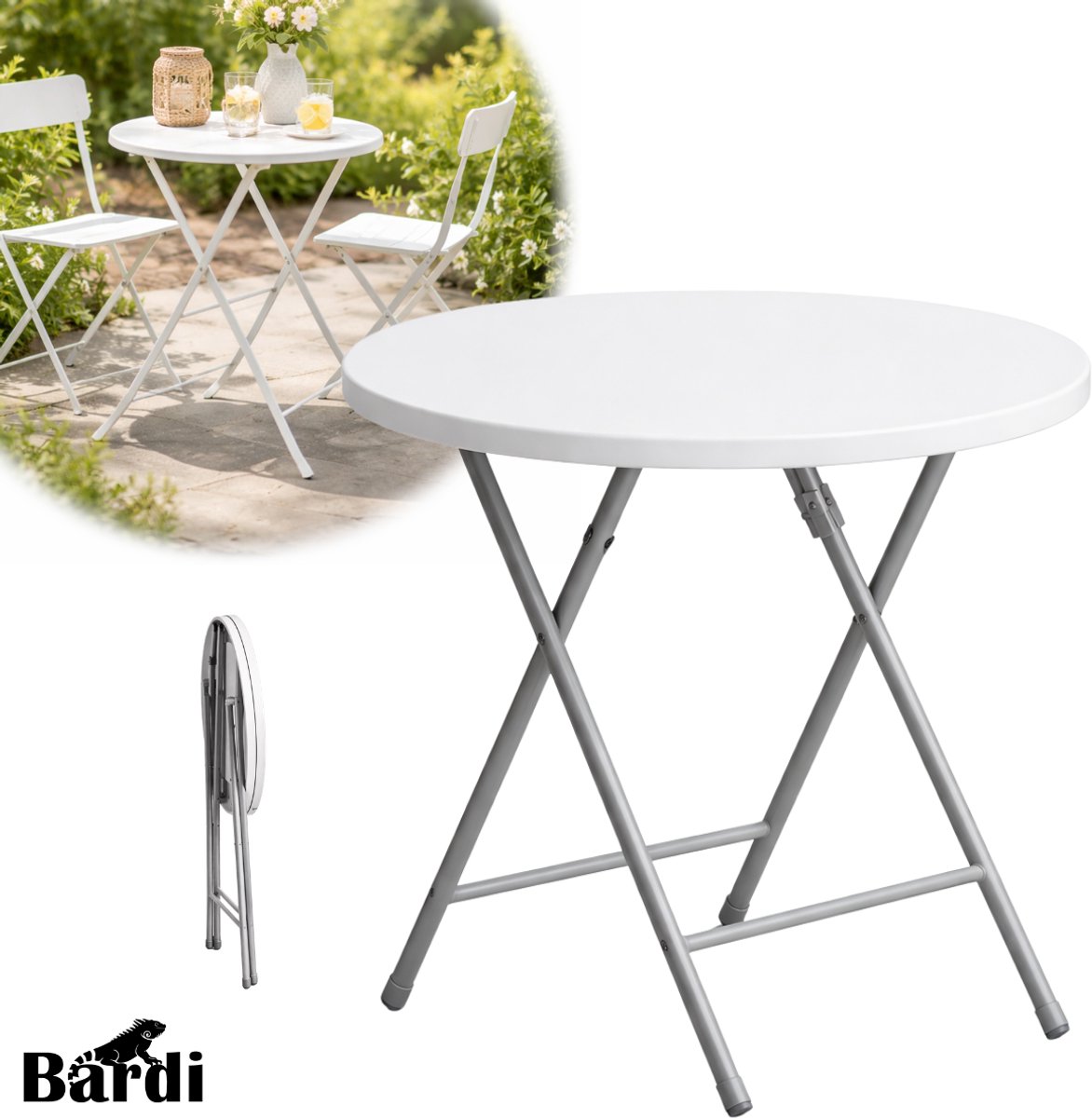Bardi Tuintafel - Tafel - Tuinmeubelen - Bistrotafel - Bijzettafel - Tafeltje - Wit - Ø60