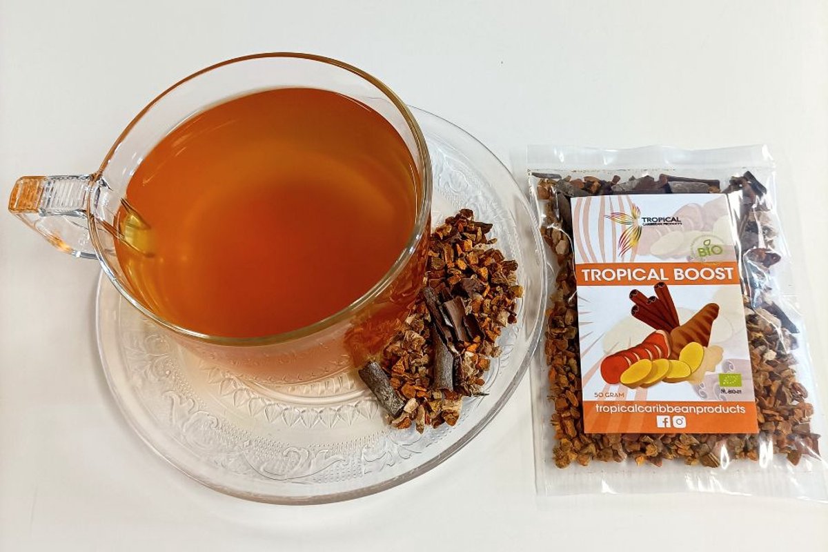 Tropical Boost Kruidenthee (Gember, Kaneel, Kurkuma) – Biologisch – Cafeïnevrije Kruidenthee – Losse Kruidenthee – 50g